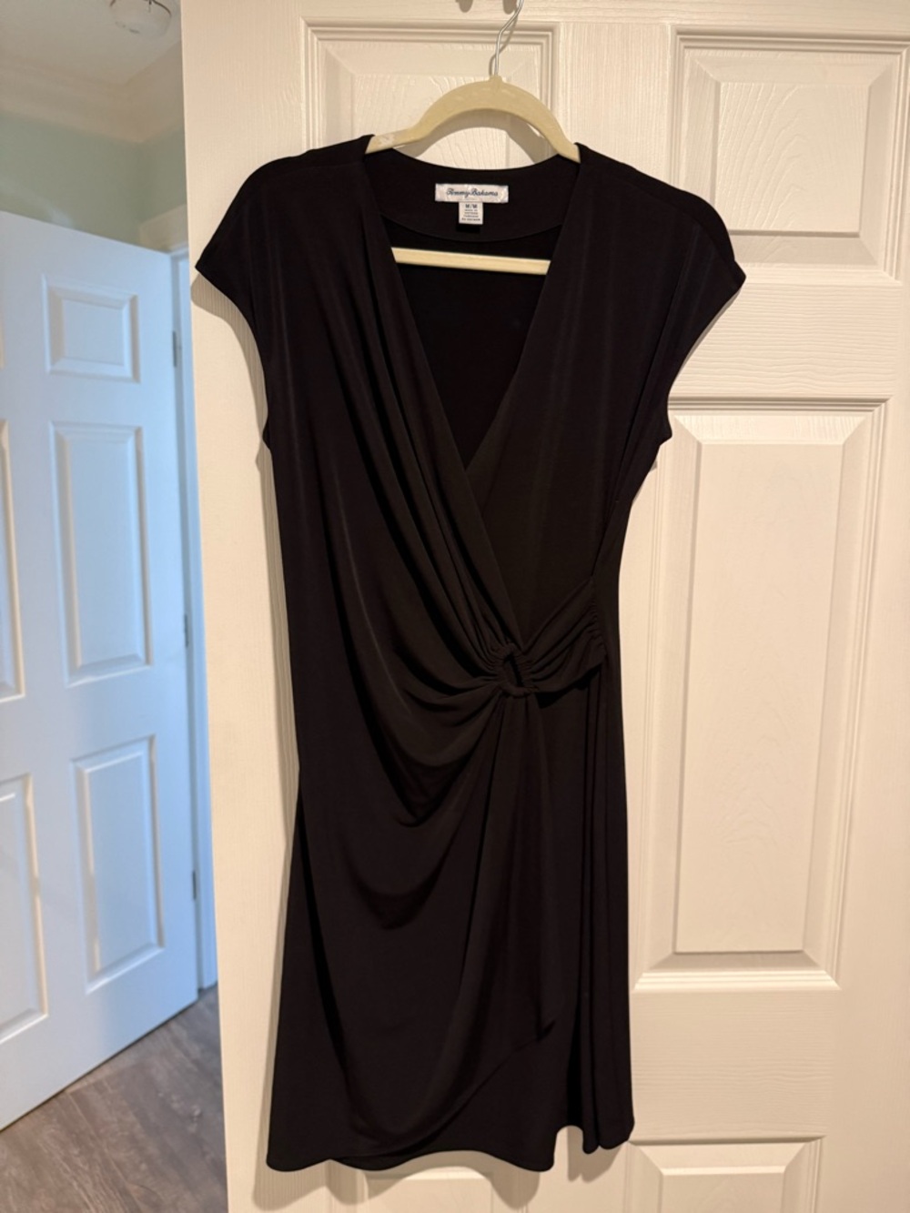 Tommy Bahama Black Twist-Knot V-Neck Midi Dress